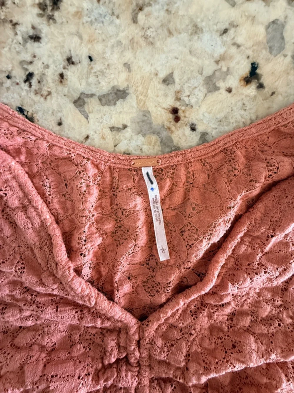 Free People Lilah Lace Crochet Tie Scrunch Long Sleeve Top - Pink Size Large